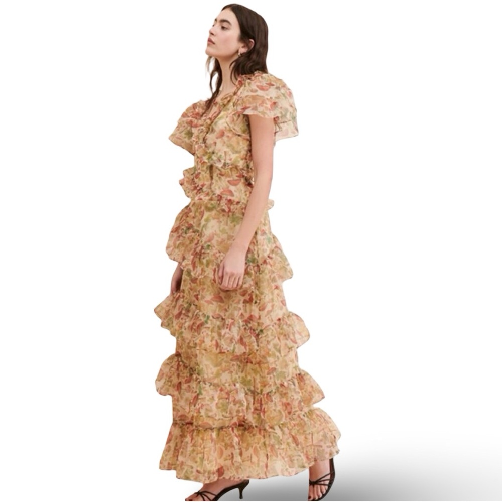 Selkie The Elfin Dress Eat Me Mushroom Print Tiered Ruffle Maxi Size XS